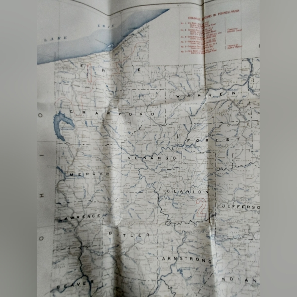 Antique 1930 Stream Map of Pennsylvania PA 35" x 57" Color Map Poster - Picture 8 of 9